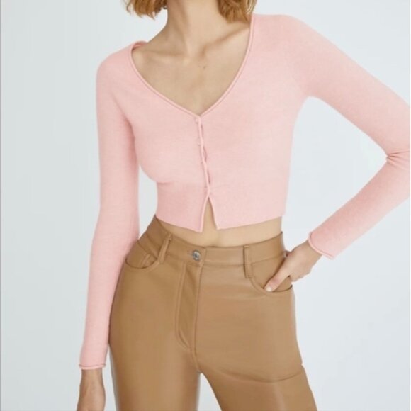 WILFRED Santorini Cardigan Sweater Cashmere Wool Dawn Pink M Medium Aritzia - Picture 2 of 16